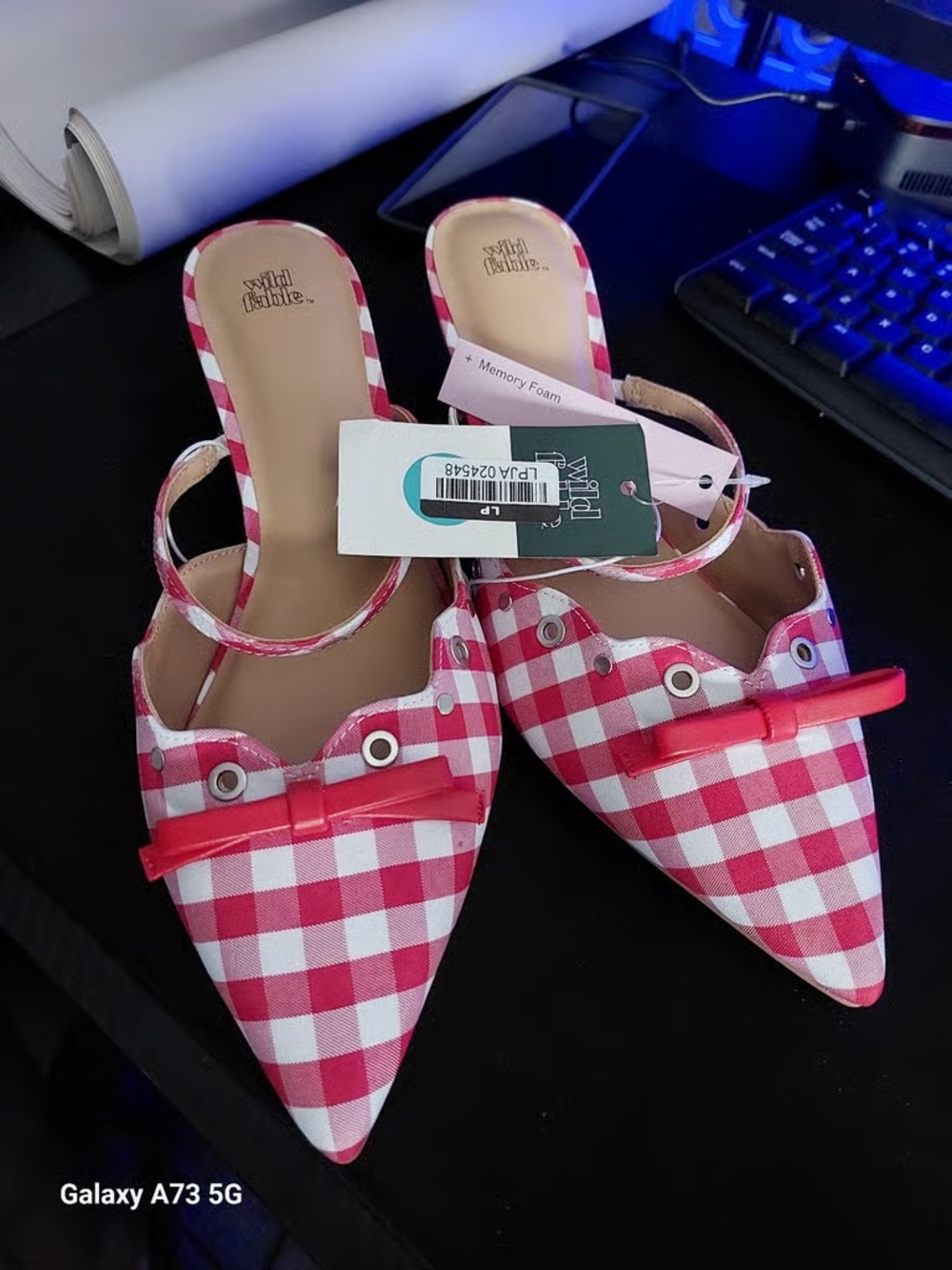 wild fable Red Gingham Pointed Slingback Mules